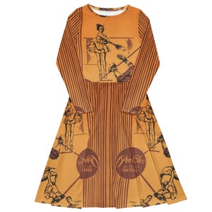 Pee Chee Folder Vintage Long Sleeve Midi Dress