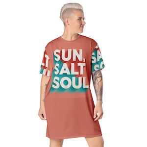 Beachwear Summer-Inspired Look Oversized T-Shirt Dress – Sun Salt Soul Graphic | Coastal Minimalist Summer Dress