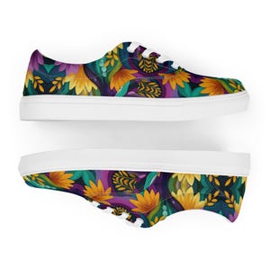 Groovy 70s Psychedelic Women’s Lace-Up Canvas Shoes | Retro Floral Pattern Sneakers | Colorful Canvas Shoes