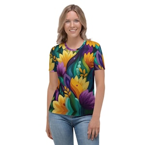 Retro 70s Psychedelic Swirl Women’s T-Shirt | Colorful Groovy Floral Tee | Vintage Festival Throwback Shirt