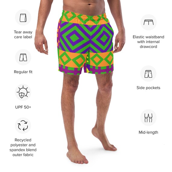 Clothideus Designer Cool Swim Shorts Summer Beachwear Colorful Vibes Pattern Designed Men s Long Swim Trunks Etsy
