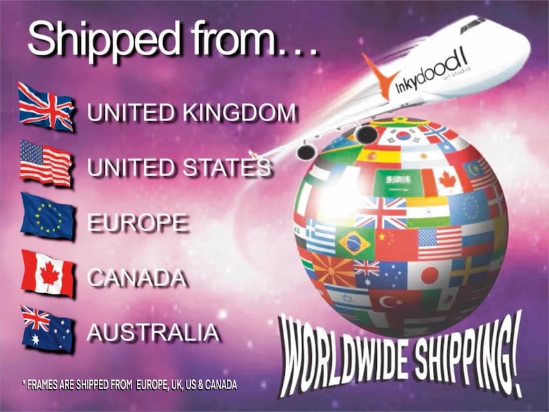 a poster with flags and a plane flying over it