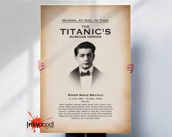 Titanic print , RMS Titanic heroic musicians. Roger Marie Bricoux. Nearer my god to thee. Poster print - UNFRAMED ART