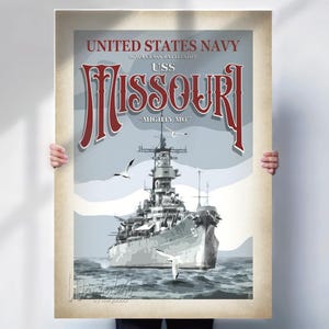 USS Missouri Poster  - United States Navy poster - aged style Wall Art - Battleship Poster prints