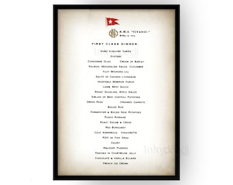 Titanic Dinner Menu Print: First Class 1912 Replica (Wall Art)