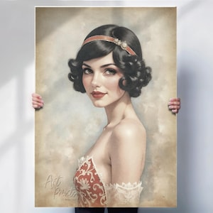 1920s Flapper Girl Print, Art Deco Watercolor Style Wall Art, Roaring Twenties Glamour Poster, Canvas or Print Option