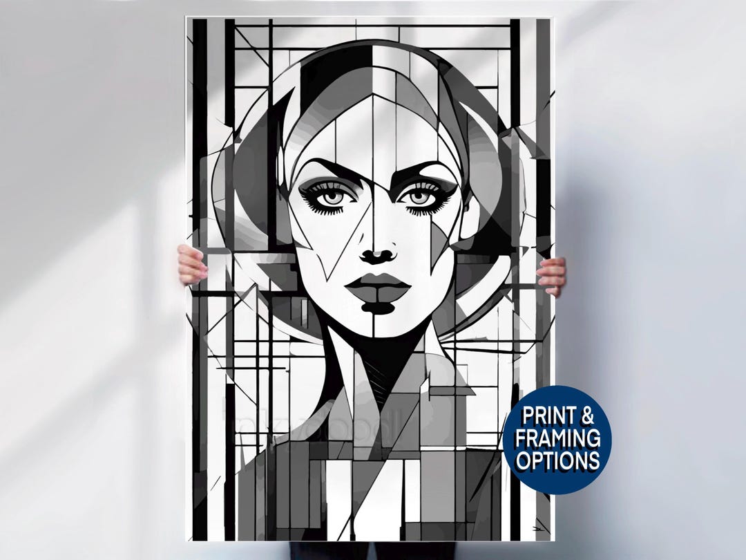 Black and White Wall Art - Retro Wall Art, Geometric Print , Art Deco ...