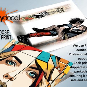The image is an advertisement for inkdoodle art studio, featuring a close-up of a woman's face with a colorful, abstract background.