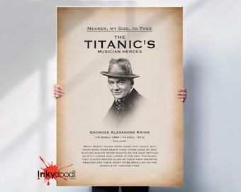 Titanic print , RMS Titanic heroic musicians. Georges Alexandre Krins  . Nearer my god to thee. Poster print - UNFRAMED ART