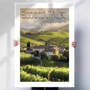 Sonoma Valley Vintage Travel Poster - California Wine Region Print - Retro Style- Travel Posters