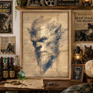 Werewolf Gothic Horror Print, Framed Art or Canvas, Dark Lycanthrope Wall Art for Classic Monster Decor