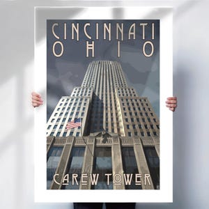 Cincinnati Ohio Carew Tower Travel Print - Art Deco Poster Retro Style- Travel Posters