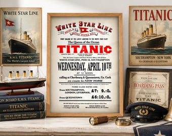Titanic Maiden Voyage Poster, print framed or canvas, White Star Line April 10 1912 advertisement, Titanic memorabilia gift