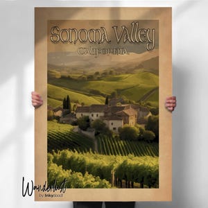 Sonoma Valley Print - California Travel Poster in Vintage Style of Wine Region - Retro Travel Wall Art- Travel Posters