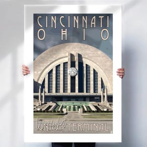 Cincinnati Ohio Union Terminal Travel Print - Art Deco Poster Retro Style- Travel Posters