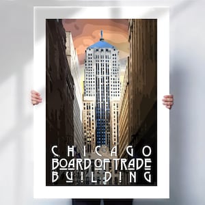 Chicago Board of Trade Building Art Deco Vintage Travel Print- Travel Posters