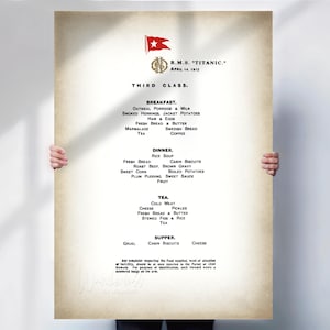 Titanic Third Class Menu Print or Canvas | R.M.S. Titanic 1912 Reproduction | Historic Ocean Liner Wall Art | Maritime Travel Poster