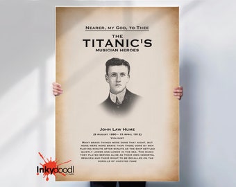 Titanic print , RMS Titanic heroic musicians. John Law Hume. Nearer my god to thee. Poster print - UNFRAMED ART