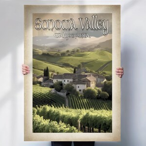 Sonoma Valley Aged Travel Poster - California Wine Region Print - Retro Style- Travel Posters