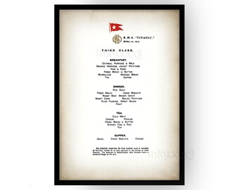Titanic Third Class Menu Print: RMS History Poster