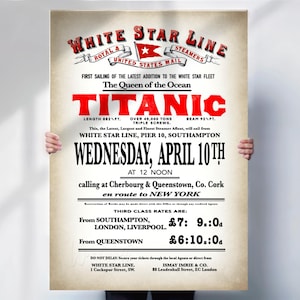 Titanic Sailing Poster Print or Canvas | 1912 White Star Line Vintage Travel Advertisement | Historical Ocean Liner Art | Titanic Wall Decor