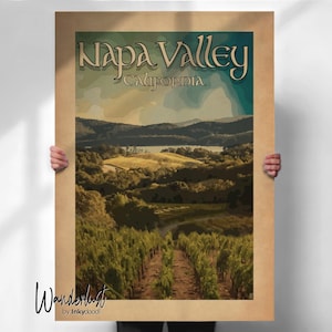 Napa Valley Print - Vintage Style Travel Poster for Californias Wine Region - Retro Design- Travel Posters