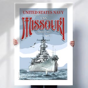 USS Missouri Poster  - United States Navy poster - Retro style Wall Art - Battleship Poster prints