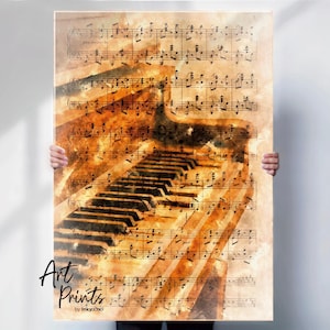 Piano Watercolor Style Art Print, Classical Music Wall Art, Musical Instrument Canvas or Print, Music Room Decor, Vintage Music Gift
