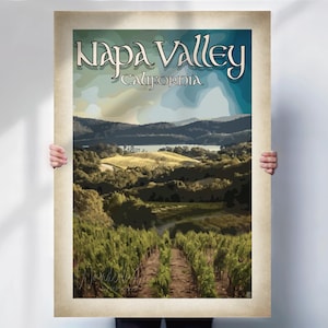 Napa Valley Aged Travel Poster - Wine Region Art Print - California Wall Decor- Travel Posters