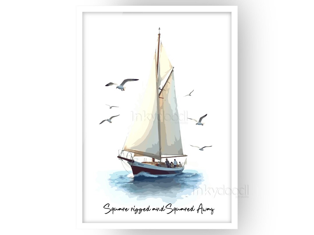 Sailing Boat Printable Wall Art Digital Download, Square Rigged and ...