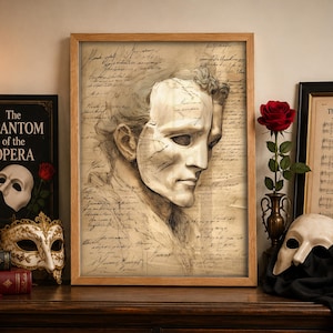Phantom of the Opera Vintage Sketch Print, Gothic Theatre Wall Art