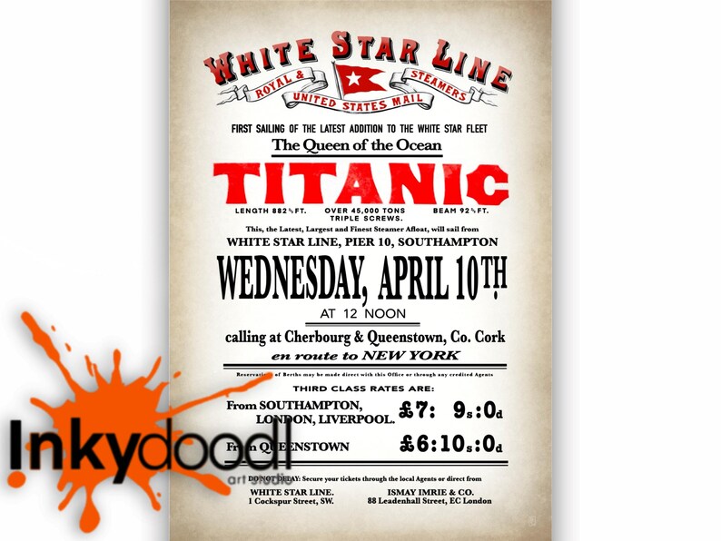 Titanic Travel Poster: White Star Line Artwork (Edwardian Nautical Print) image 2