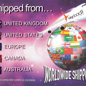 a poster with flags and a plane flying over it