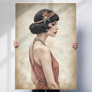 Art Deco Flapper Girl Print or Canvas, 1920s Watercolor Wall Art, Vintage Glamour Poster, Roaring Twenties Decor, Canvas or Print