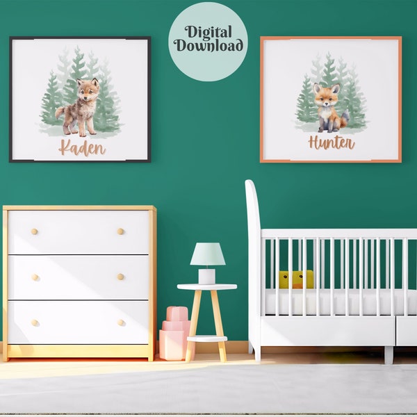 Nursery Wall Art, Customizable Nursery Art, Personalized Wall Art, Children's Wall Art, Woodland Wall Art, Digital Art Prints
