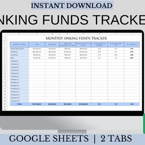 Sinking Funds Spreadsheet Sinking Fund Planner Digital Sinking Fund Spreadsheet Template Google Sheets Blue