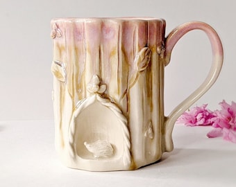 Smiling Hedgehog Pottery Mug, Handmade Stoneware Coffee Cup