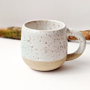 White Speckled Espresso Mug, made to order, customized name, housewarming, wedding gift, coffee, simple, modern design, spotted, minimalist