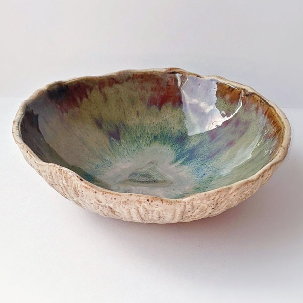 Stoney Textured Serving Bowl, made to order, handmade pottery, beige, stoneware, great for pasta, salad, fruits, artisanal, centre piece