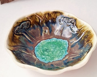 Magical Forest Dish, ready to ship, trinket bowl, handmade pottery, unique, jewelry tray, eco conscious, artisanal pottery, sparkly