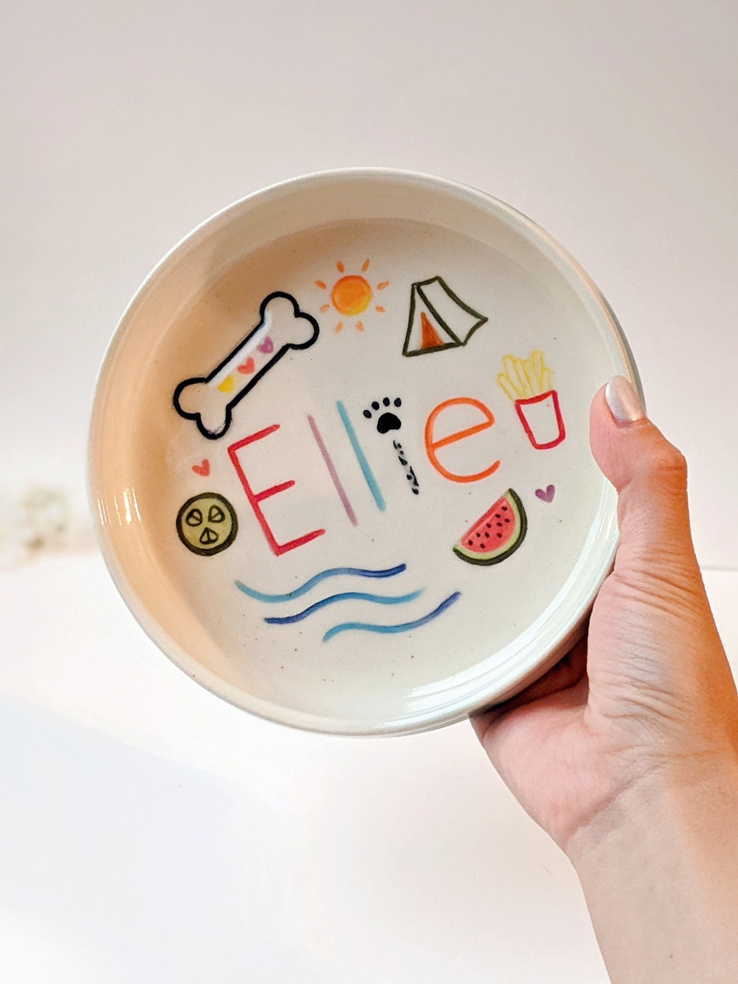 Custom Cute and Cheerful Pet Plate, 4 to 6 designs, handmade pottery for pets, dog, cat, pet owner gift, personalized gifts, pet feeder bowl