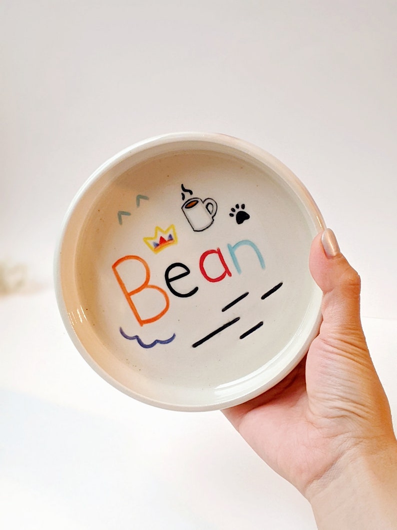 Custom Cute and Cheerful Pet Plate, 2 to 3 designs, handmade pottery for pets, dog, cat, bunny, pet owner gift, personalized gifts, pet bowl image 4