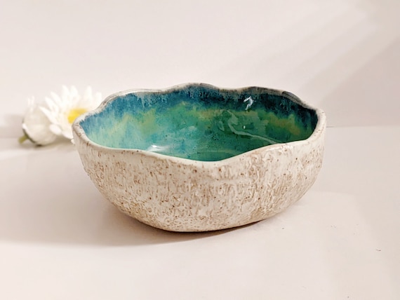 Stoney Textured Turquoise Bowl, made to order, handmade pottery, stoneware, great for snacks, trinket dish, pet dish, artisanal, water bowl