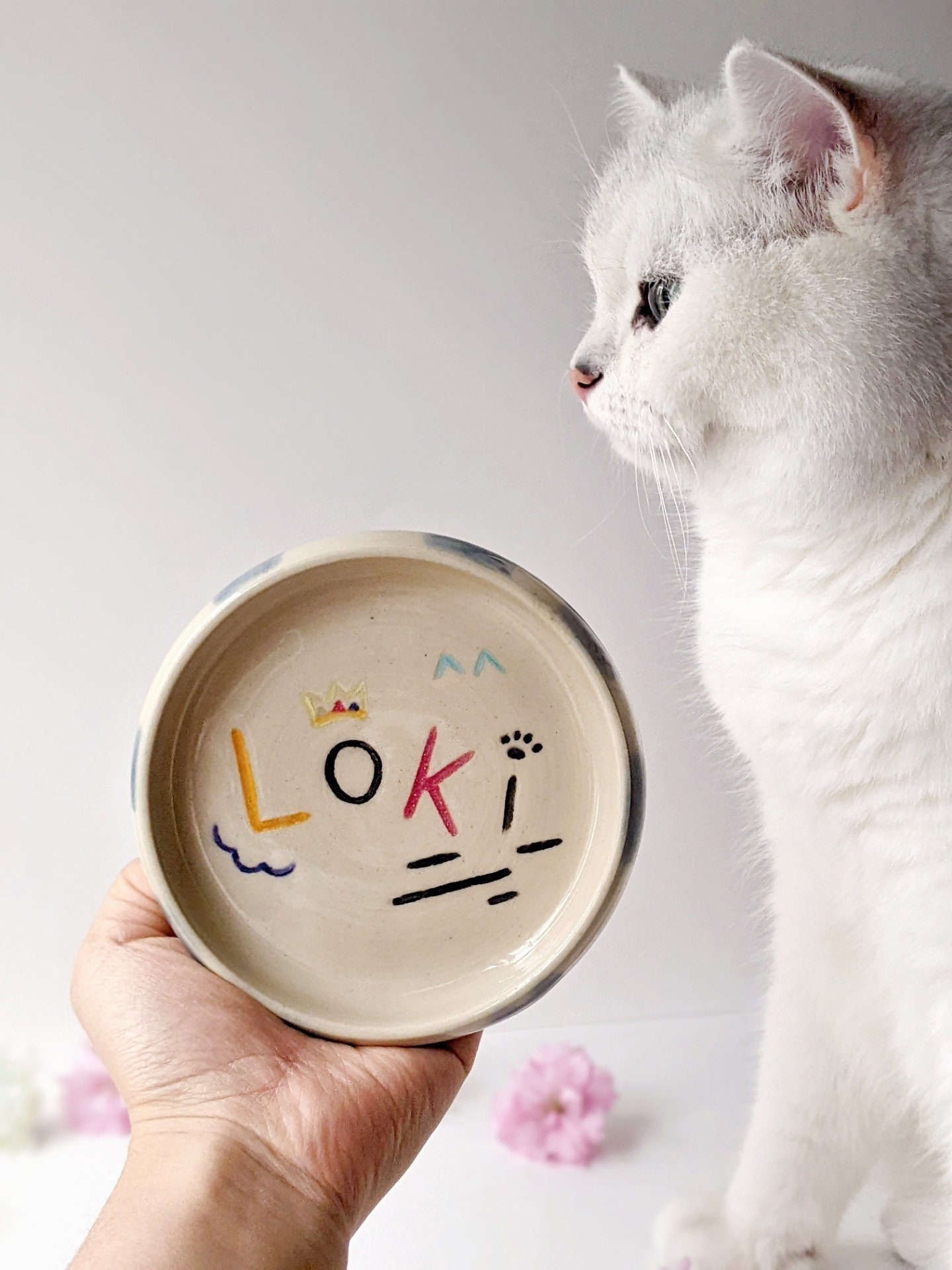 Custom Cute and Cheerful Pet Plate, 2 to 3 designs, handmade pottery for pets, dog, cat, bunny, pet owner gift, personalized gifts, pet bowl