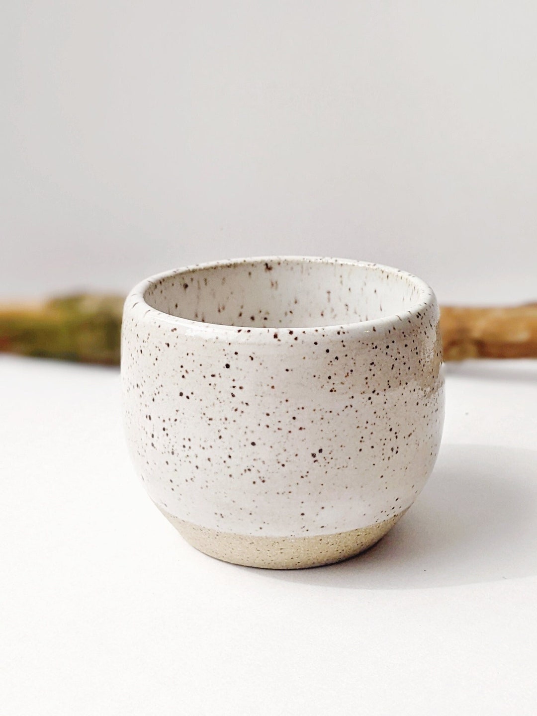 Coffee Mug Tea Handmade Ceramic Pottery Cup Gift 9 Oz Cappuccino Latte  Speckled Clay Stoneware White Minimalist Simple Modern Design Droplet 