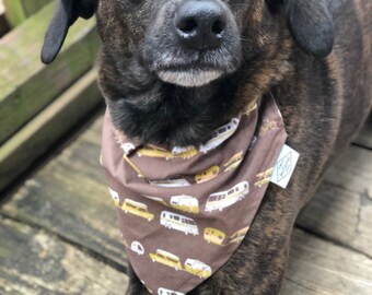 Retro travel trailer themed over-the-collar, dog bandana
