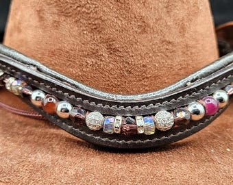 Dark Brown _ Full SIze_ Wave Shape Browband-Burgundy and Silver