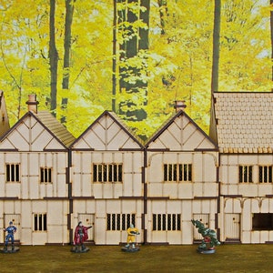 Six tudor style, timber framed buildings for wargames, TTRPG, fantasy, dungeons and dragons - Laser Cut/cnc digital SVG File