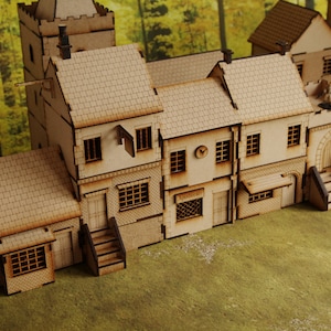 Sześć budynków dla graczy wojennych, ttrpg, I wojna światowa, II wojna światowa, nowoczesne, wiktoriańskie budynki uliczne-Laser Cut/Cnc Digital SVG File
