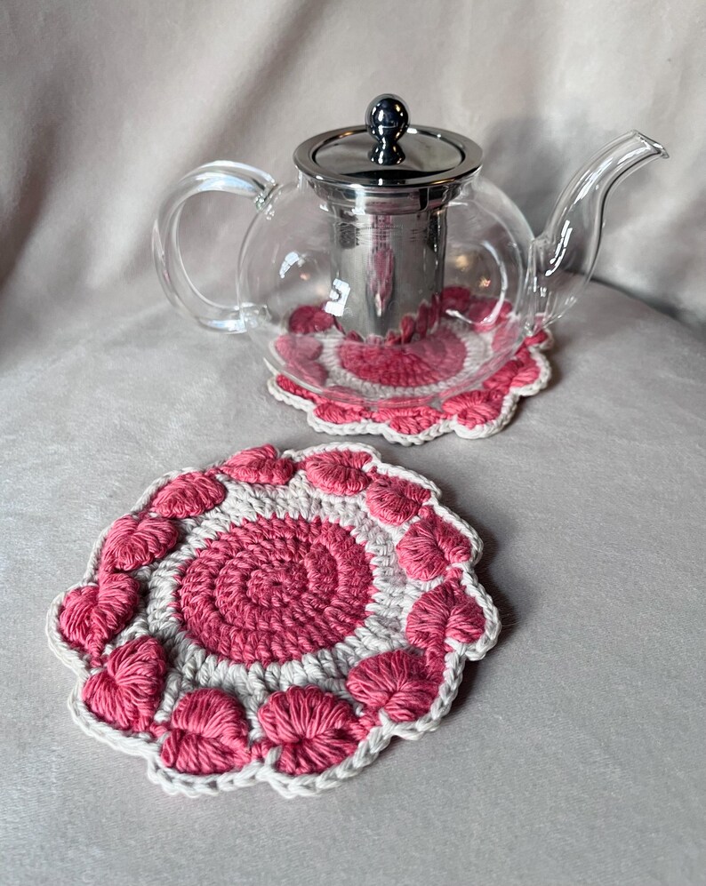 Puff Coasters Puff Heart Crocheted Coasters, Tea Pot Holders- Set of 2 - Etsy
